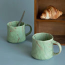Abstract Art Ceramic Coffee Mugs Set - 2 Pack, Mint Green with Red and White Accents, Handcrafted Design for Modern Kitchen or Office by CozyNest Decor