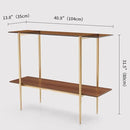 Glass Console Table for Living Room, Foyer & Entrance, 2-Tiers Mid-Century Modern Sofa Table with Amber Glass Top, Walnut Finish Wood Shelf and Gold Finish Frame by CozyNest Decor