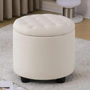 Furniliving Upholstered Button Tufted Round Ottoman, PU Storage Ottoman Round, Removable Lid Convenient Footstools, Classic Ottoman with Storage for Vanity, Nursery Room，IvoryWhite by CozyNest Decor