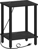 TUTOTAK End Table with Charging Station, Small Side Table, Nightstand Bedside Table, 2-Tier Storage Shelf for Small Space, Living Room, Bedroom, Marble Black TB01BMK040 by CozyNest Decor