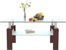 Glass Coffee Table for Living Room, Mordern Sofa Center Tables with Storage, Brown Metal Leg, Rectangle Tempered Glass Center Table Home Furniture by CozyNest Decor