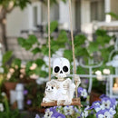 Halloween Resin Skeleton Swing Ornament - Animated Skeleton with Black Cat Figure, Hanging Decor for Tree Wall Garden - Spooky Fun Festival Decor Prop by CozyNest Decor