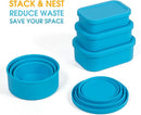 Nesting 100% Silicone Food Storage Containers with Lid & Measuring Line, 6 Pack, Leakproof Stackable Hard-Shell Silicone Containers for Food Lunch Snack, Microwave Oven Freezer Dishwasher Safe, Blue by TinyTreasures Baby Boutique