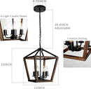 4-Light Lantern Pendant Light,Black Wood Cage Farmhouse Chandelier for Kitchen Island,12'' Rustic Metal Geometric Hanging Lighting Fixture for Kitchen Island Dining Room Bedroom Foyer Entry by CozyNest Decor