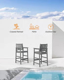 3 Pieces HDPE Outdoor Patio Bar Set, Rectangular Bar Height Table and Chairs Set, Patio Bar Stools Set, HDPE Outdoor Bar Table and Chairs Set for Balcony, Poolside, Porch, Smoke Gray by GreenHaven Gardens