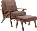 chairus Mid-Century Modern Accent Chair with Ottoman, Faux Leather Armchair with Wood Legs Comfy Upholstered Single Sofa Chair for Living Room/Bedroom/Lounge, Brown by CozyNest Decor