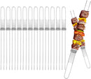 13inch 12(packs) Double Fork Flat Stainless Steel BBQ Skewers with Push Bar, Reusable Skewers for Grilling Kabob Skewer for Meat, Vegetable, BBQ Accessories by GreenHaven Gardens
