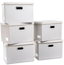 PRANDOM Large Stackable Storage Bins with Lids [5-Pack] Leather Fabric Foldable Storage Boxes Organizer Containers Baskets Cube with Cover for Bedroom Closet Office Nursery White (17.7x11.8x11.8) by TinyTreasures Baby Boutique