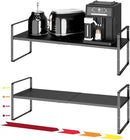 16.5~27.1" Expandable Shelf Organizer, 2Pack 10.2" Wide Stackable Cabinet Shelf Organizers, Black Metal Sturdy Kitchen Counter Storage for Countertop, Adjustable Height Spice Rack by CozyNest Decor