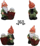 Solar Garden Gnome Statue with Crackle Glass Globe Lights, Waterproof Outdoor Decor for Patio, Lawn, or Yard, Whimsical Housewarming Gift(Green Gnomes) by CozyNest Decor