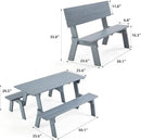 AVAWING Outdoor Convertible Wood Bench with Backrest, Patio Wood Convert a Bench, Space-Saving 2-in-1 Picnic Table Chairs Set for Backyard, Porch, Patio, Garden, Grey by CozyNest Decor