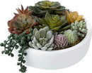 MyGift 8 Inch Round Modern Artificial Succulent Arrangement Potted in White Concrete Plant Bowl, Assorted Faux Mini Succulents in a Decorative Planter Pot by CozyNest Decor