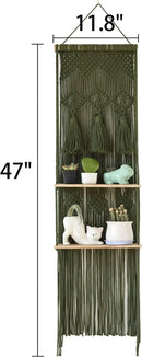Hanging Shelf Macrame Wall Hanging Green Boho Shelfs with Tassels 2 Tier Floating for Plants Bedroom Dorm Living Room Wall Decor Rustic Wooden Organizer(Wood) by CozyNest Decor