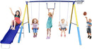 5-in-1 Backyard Swing Set for Kids Ages 3-8 | Outdoor Playset with Slide, 2 Safe Swing Seats, Basketball Hoop & Gymnastics Rings | Heavy-Duty HDPE & Steel Frame by TinyTreasures Baby Boutique
