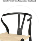 Wishbone Chair Natural Solid Wood Dining Chair/Hans Wegner Y Chair Rattan and Wood Accent Armrest Chairs - Ash Wood Chairs Set of 1 (Ash Wood - Black + Natural Color) by CozyNest Decor