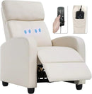 BestMassage | Recliner Chair | with 2 Point Massage Function | Pu Beige | with Lumbar Support, Adjustable Push Back, Footrest & Padded Seat | Easy Assembly | for Living Room, Home Theatre by CozyNest Decor