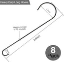 8 Pack 24 Inch Large Tree Branch Hooks Long S Hooks for Hanging Plants, Bird Feeder Hook for Tree, Metal Garden Hooks for Hanging Baskets, Plants, Lanterns Outdoor and Indoor Uses (Black)