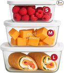 Chef Preserve Glass Vacuum Seal Containers for Food Storage, Made For Compact Vacuum Sealer, 3pcs set [1x Small, 1x Medium, 1x Large] Works With Handheld Vacuum Sealer Machine by CozyNest Decor