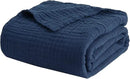 EMME Cotton Blanket Queen Size for Bed Soft Large Muslin Bed Blankets 90"x90" Lightweight Breathable All Season Gauze Blanket, Navy by CozyNest Decor