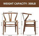 Wishbone Chair Natural Solid Wood Dining Chair/Hans Vegner Y Chair Rattan and Wood Accent Armrest Chairs Set of 4 (Ash Wood - Walnut) by CozyNest Decor