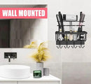 REFLYING Over-the-Door Hairdryer and Styling Tool Organizer, Metal, Black, 3 Compartments, 8 Hooks, 15"H x 10"W x 4.7"D by CozyNest Decor