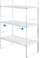 Expandable Cabinet Shelf Organizers, Kitchen Small Stand Rack Organization for Countertop Cupborad Pantry, White 3 Pack by CozyNest Decor