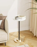 Masupu Drink Table, Round Side Table for Small Spaces, Pedestal Side Table, Small End Table with Metal Base, for Living Room, Bedroom, Bathroom, White by CozyNest Decor