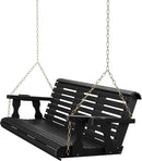 Amish Casual 6 Foot Roll Back Porch Swing with Cup Holders in Semi-Solid Black Stain - Amish Made in The USA from Treated Pine Heavy Duty 700 Lb. Weight Capacity by GreenHaven Gardens