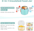 2-in-1 Insulated Food Jar & Snack Container - 15oz Kids Soup Thermos for Hot Food with Handle and Spoon, Leak Proof Reusable Toddler Snack Box, Perfect for School & Travel, Tiffany Blue by TinyTreasures Baby Boutique