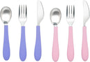 Kids Stainless Steel Utensils Set - Premium 18/8 Grade Silverware Kit - 2 Spoons, 2 Forks, and 2 Knives for Ages 4-7 - Silicone Easy-Grip Handles - Children Flatware Cutlery (Bright - Purple, Pink) by TinyTreasures Baby Boutique