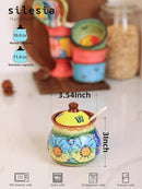 silesia Handmade Sugar Bowl with Lid and Spoon, 9 Ounce Ceramic Hand-Painted Sugar Jar for Home in Gift Box, Kitchen Decor, Oven, Dishwasher & Microwave Safe, Glazed Yellow by CozyNest Decor
