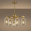 6-Light Gold Chandeliers for Dining Room, Modern Kitchen Island Light Fixtures Over Table, Metal Hanging Pendant Lighting for Living Room Stairwell Entryway Bedroom, Clear Glass Shade by CozyNest Decor