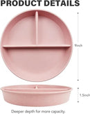 greenandlife 9 Inch 4PCS Divided Plates with Lids, Portion Control Plates for Kids Adults, Dishwasher Microwave Safe Compartment Plate, Unbreakable Lightweight Reusable Wheat Straw Plate Set, INS by CozyNest Decor