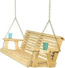 Amish Casual 5 Foot Roll Back Porch Swing with Cup Holders in Unfinished - Amish Made in The USA from Treated Pine Heavy Duty 700 Lb. Weight Capacity by GreenHaven Gardens