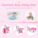 Costzon Baby High Chair, 3 in 1 Infant Table and Chair Set, Convertible Booster Seat with 3-Position Adjustable Feeding Tray, Adjustable Seat Back, 5-Point Harness (Pink) by TinyTreasures Baby Boutique