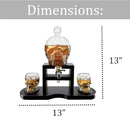 Skull Skeleton Wine & Whiskey Decanter Set 750mL with 2 Skull Shot Glasses 3oz | Gothic Skeleton Barware on Mahogany Wooden Base with Spigot | Spooky Halloween Decor Drinkware & Unique Goth Gift Idea by CozyNest Decor