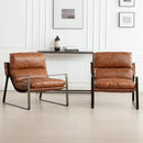 DUOMAY Mid-Century Accent Chairs Set of 2, Comfy PU Leather Leisure Chairs Lazy Chairs with Brozen Metal Leg for Living Room Bedroom Office Apartment, Brown by CozyNest Decor