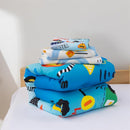 NTBED 4 Pieces Construction Truck Toddler Bedding Set for Baby Boys, Cartoon Vehicles Excavator Cars Printed, Includes Comforter, Flat Sheet, Fitted Sheet and Pillowcase,Sky Blue by TinyTreasures Baby Boutique