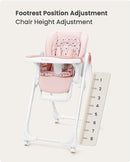 Foldable High Chair with Soft Cushion, High Chairs for Babies and Toddlers, Height Adjustable Feeding Chair, Adjustable Backrest and Footrest, Lockable Wheels, Star Pink by TinyTreasures Baby Boutique