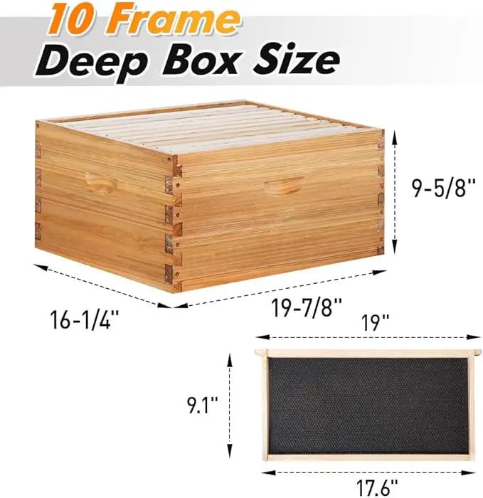 POLLIBEE 10 Frame Bee Hive,Beeswax Coated Beehive Kit for Bee Keeper,Complete Beehive Include 1 Deep Brood Bee Box and 1 Medium Bee Hive Box with Frame and Foundation, photo 6 of 7