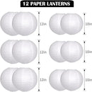 Paper Lanterns Decorative, White Hanging Round Chinese Lanterns with Lights for Wedding Anniversary Birthday Party 12 LED Light Pack of 12 by CozyNest Decor