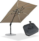 PURPLE LEAF 10 Feet Patio Umbrella with Base Outdoor Cantilever Solar Powered LED Square Umbrella Aluminum Offset Umbrella with 360-degree Rotation for Garden Deck Pool Patio, Beige by GreenHaven Gardens