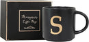 COLLECTIVE HOME - Monogram Ceramic Mugs, 15 oz Golden Initial Black Coffee Cups, Elegant Alphabet Tea Mugs, Elegant Personalized Mug with Gift Box, Unique Mug with Double Side Capital Lette (S) by CozyNest Decor