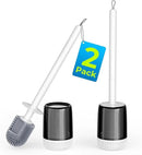 Silicone Toilet Brush and Holder Set with L-Shaped Brush Head, Wall Mounted Toilet Brush Set with Long Non-Slip Handles, Compact Toilet Bowl Cleaner Brush Suitable for RV Trailers & Bathroom (2 Pack) by CozyNest Decor