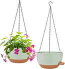 2 Pack Hanging Planters for Indoor Outdoor Plants, 12 Inch Self Watering Hanging Pot with Drainage Holes and Saucer, Plastic Plant Pots, Green Brown Flower Pots for Kitchen, Balcony, Garden by CozyNest Decor