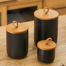 Canister Sets for Kitchen,Ceramic Kitchen Canisters for Countertop with Airtight Wood Lids for Serving Ground Coffee, Tea, Spice, Grains, Sugar, Salt (Black Pack of 3 (8.7/27/44 Oz)) by CozyNest Decor