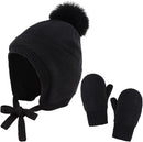 Basic Winter Baby Beanie Gloves Boys Girls Knitted Hat Pompom Kids Earflap Hats Warm Infant Toddler Beanie Mittens Set by TinyTreasures Baby Boutique