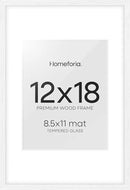 Homeforia 12x18 Frame White Wood, High End Oak 12x18 Poster Frame White with Mat 8.5x11 Print, 12 x 18 Wooden Picture Frames Matted to 8.5 by 11 Photo, 18x12 Frames, Tempered Glass, Wall Kit, Set of 1 by CozyNest Decor