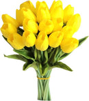 Mandy's Artificial Tulips 20 Stems Yellow PU Faux Flowers for Wedding Home Decor 13.5 Inch by CozyNest Decor