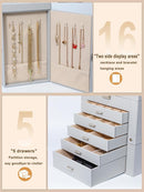 BOOVO Jewelry Box For women, 6 Layer Large Jewelry Organizer With Mirror, Multi-Function Storage Box With Lock, Necklace Holder With 5 Drawers, For Earrings Necklace Bracelet (Silver and Grey) by TinyTreasures Baby Boutique